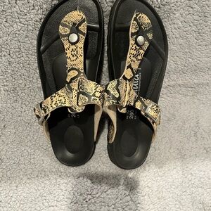 Birkenstock Black and Tan Snake Pattern Sandals